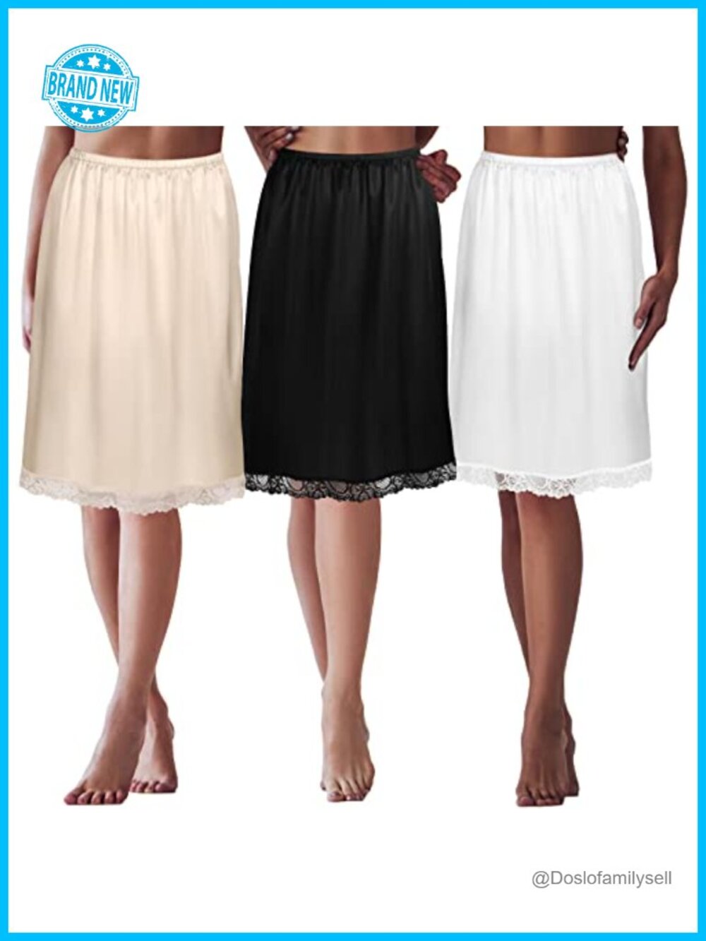Satin Half Slips Lace Hem Non Cling Underskirt Set of 3